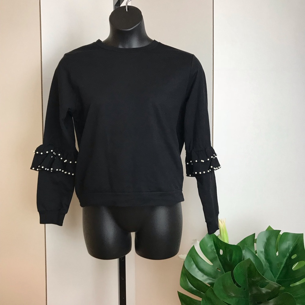 5 Boohoo Black Sweater w/ Pearl Sleeve Detail